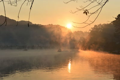 Scenic view of lake against sky during sunset