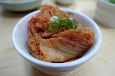 High angle view of food in plate on table