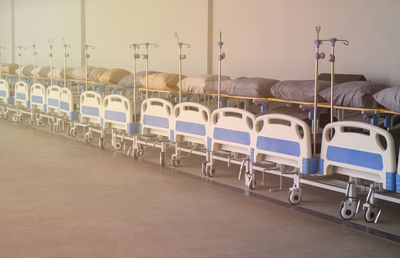 Bed for hospital patients that were placed outside many buildings