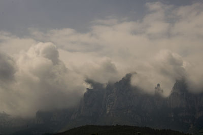 Landscape showing montserrat mountain covered by clouds