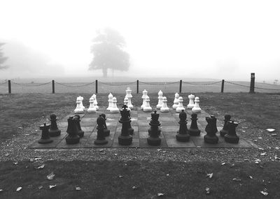 View of chess board against clear sky