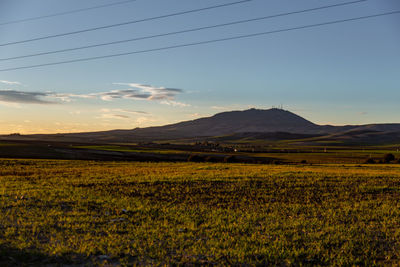 Scenic view of field against sky during sunset