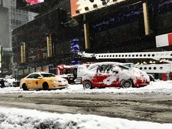 View of snow covered car