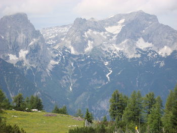 Scenic view of snowcapped mountains against sky