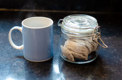 Close-up of coffee served on table