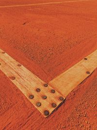 High angle view of rusty metal on land