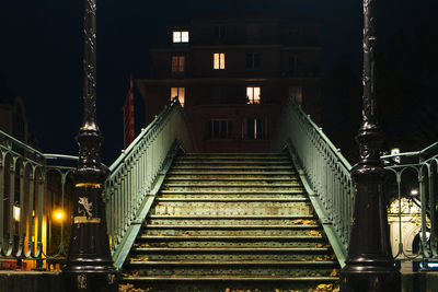 Illuminated corridor at night