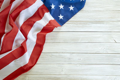 High angle view of flag on table