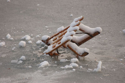 High angle view of ice on road