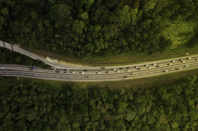 High angle view of road amidst trees in forest