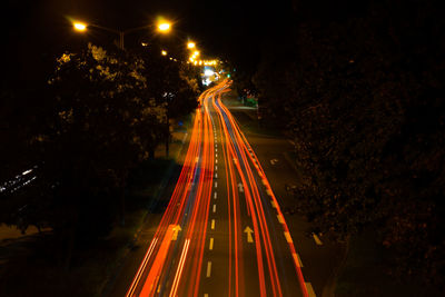 Light trails on road at night