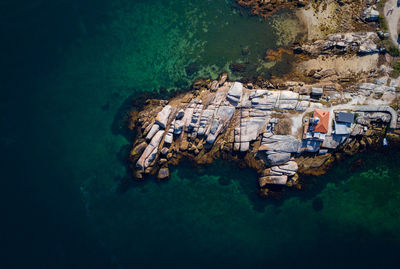 High angle view of rocks on beach