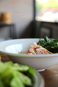 Close-up of meal served on table at home