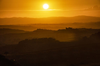 Scenic view of silhouette landscape against sky during sunset