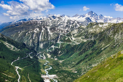 Scenic view of snowcapped mountains against sky