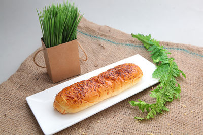 High angle view of breakfast on table