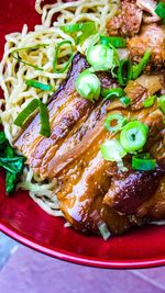 Close-up of chopped vegetables in plate