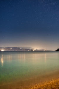 Scenic view of sea against sky at night