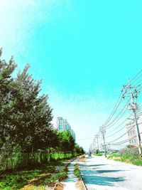 Road by trees against clear sky