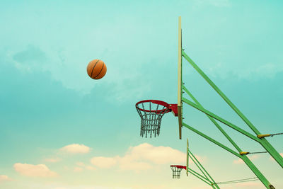 Low angle view of basketball hoop against sky