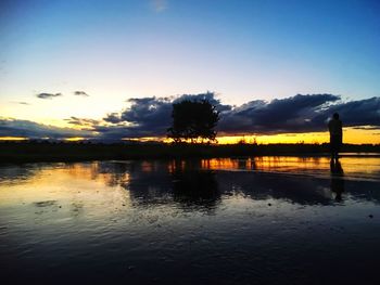 Scenic view of lake against sky during sunset