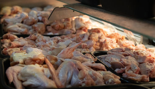 Close-up of meat on barbecue grill