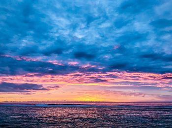 Scenic view of sea against dramatic sky