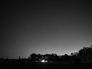 Scenic view of field against clear sky at night