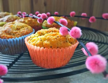 Close-up of cupcakes on table