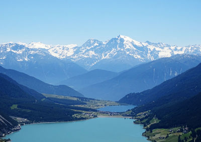 Scenic view of snowcapped mountains against sky