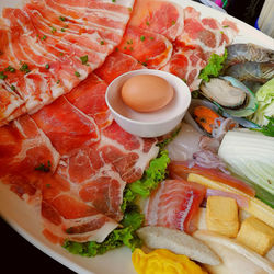 Close-up of breakfast served in plate