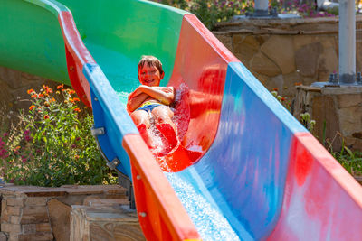 High angle view of boy in swimming pool