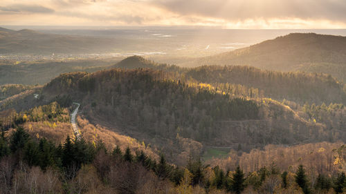 The entrance to the murgtal in the northern black forest shines in atmospheric sunlight