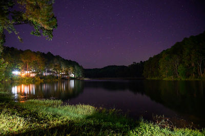 Scenic view of lake against sky at night