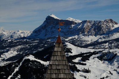 High section of temple against mountain range