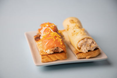 Close-up of breakfast served in plate