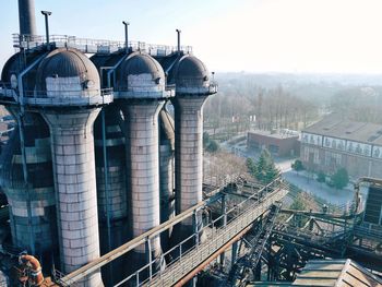 High angle view of towers at landschaftspark against sky