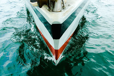 High angle view of boat sailing in sea