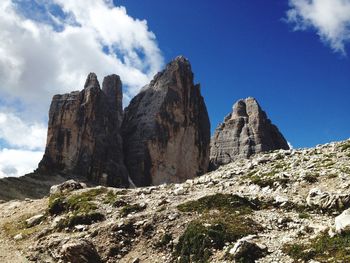 Low angle view of rock formations against sky