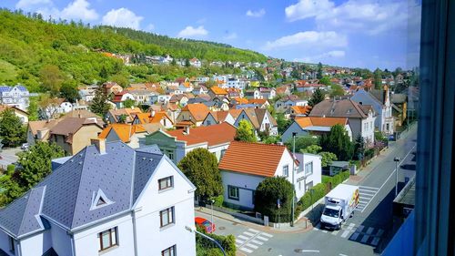 High angle view of townscape against sky