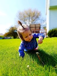 Portrait of cute baby girl discovering the world around her.