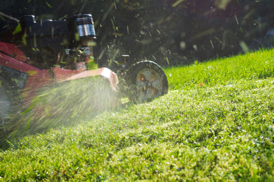 Close-up of lawn mower