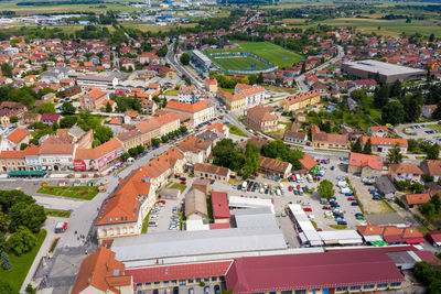 Aerial view of centre of koprivnica town in croatia