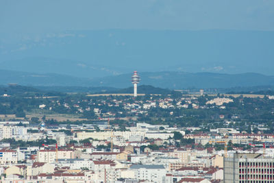 High angle view of buildings in city