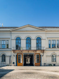 Exterior of building against clear blue sky