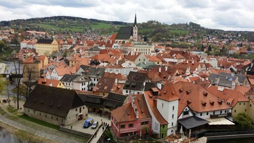 High angle view of townscape against sky