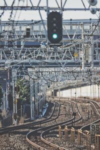 Train on railroad tracks in city