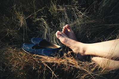 Low section of woman resting on grass