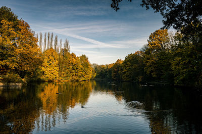 Scenic view of lake by trees against sky during autumn