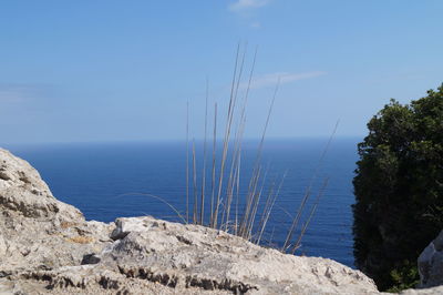 Scenic view of sea against blue sky